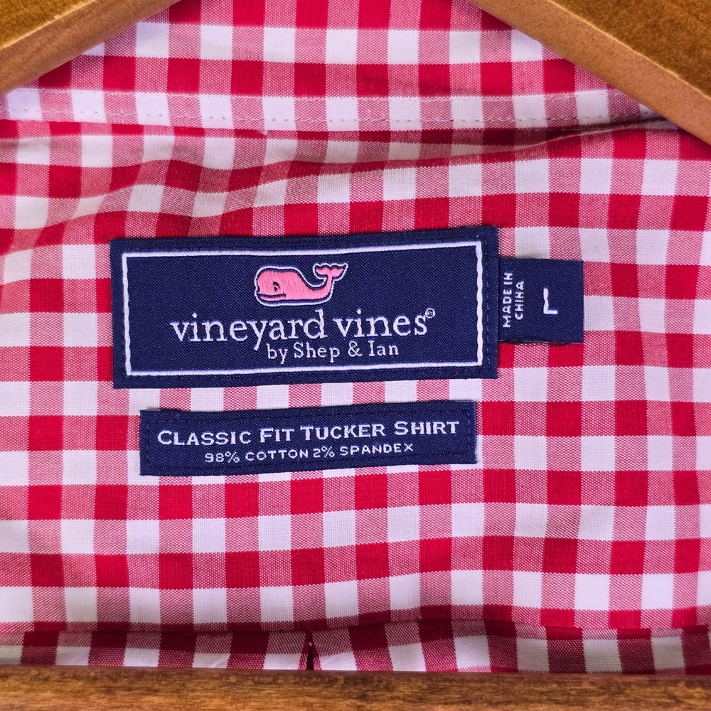 Vineyard Vines Tucker Shirt L Red White Gingham Classic Fit Preppy Casual 1W3569 - Picture 4 of 16